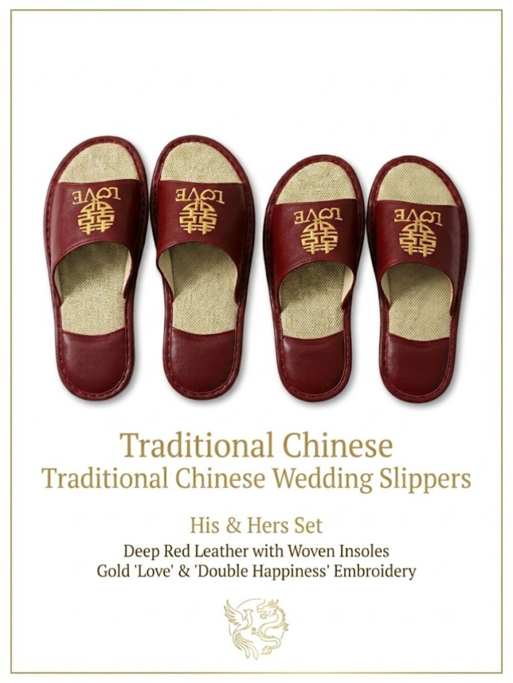 Double Happiness Chinese Wedding Slippers Set, His and Hers Matching Couples Ope